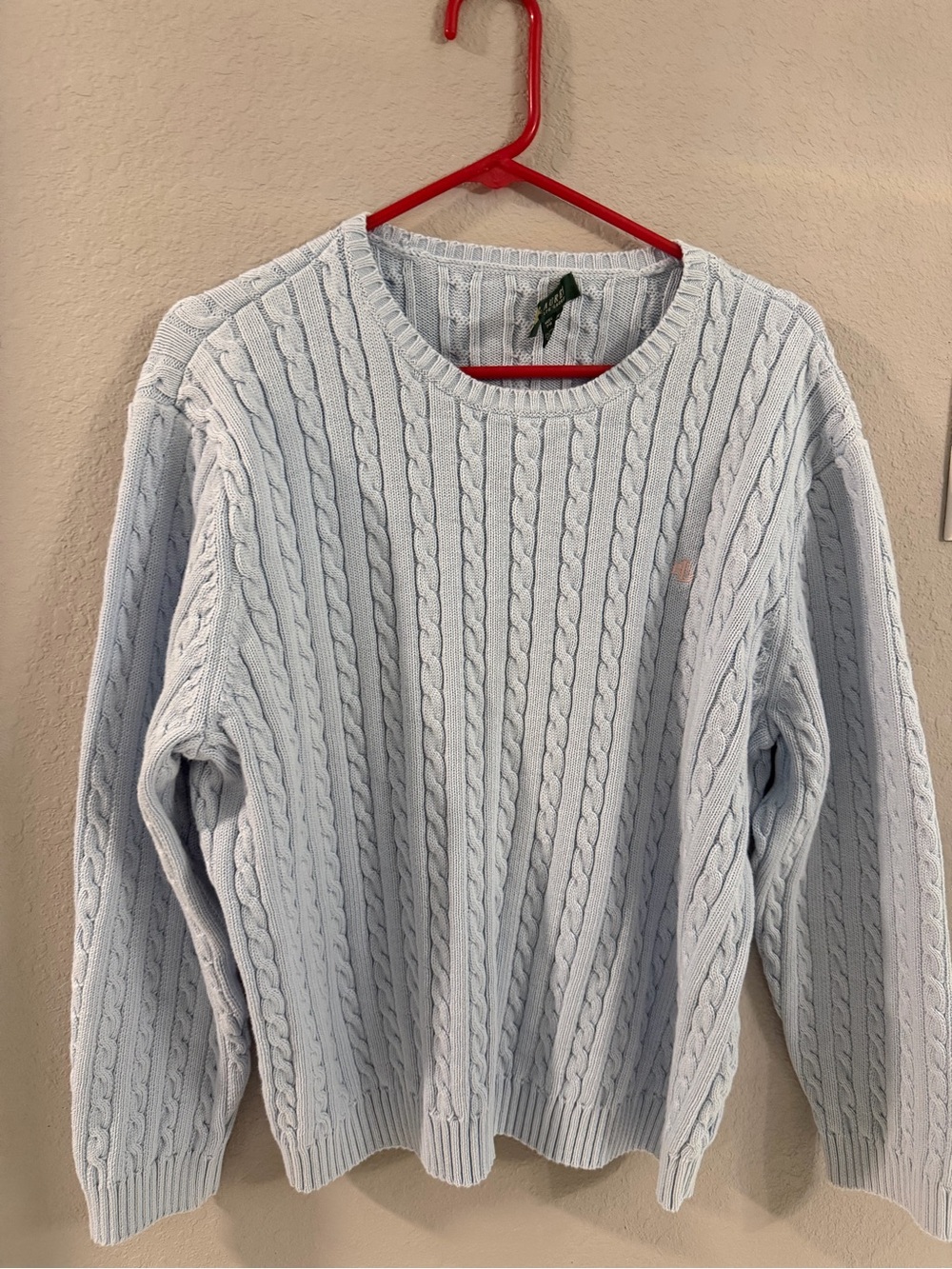 Lauren Ralph Lauren Pale Blue Cable Knit Crewneck Sweater
